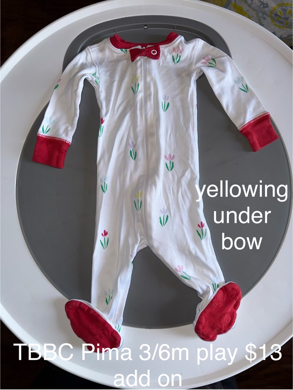 The Beaufort Bonnet Company White Floral Pima Footie with Red Trim, Tulip Night